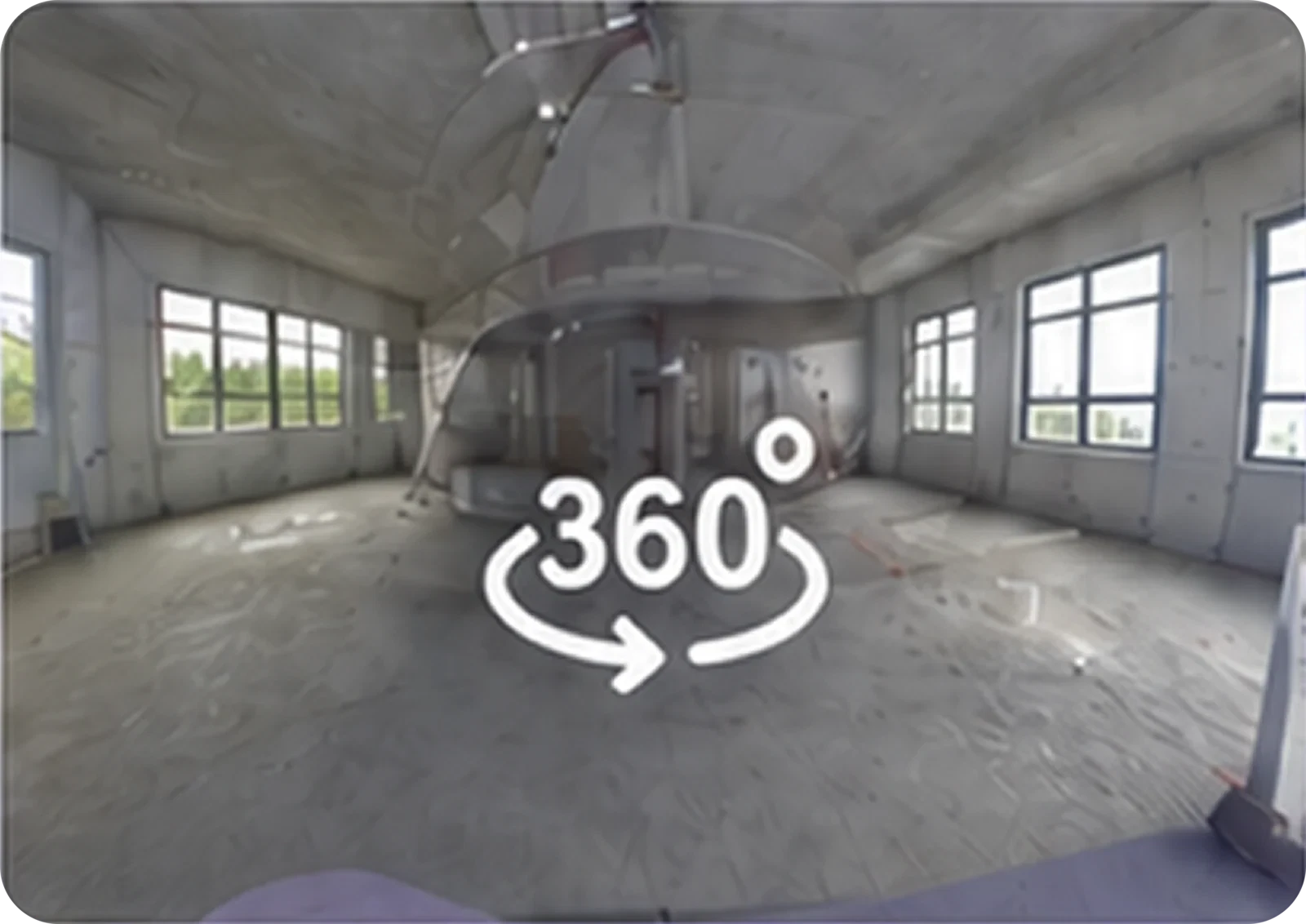 360-degree panoramic image of a building interior in the ATIS.cloud 3D app
