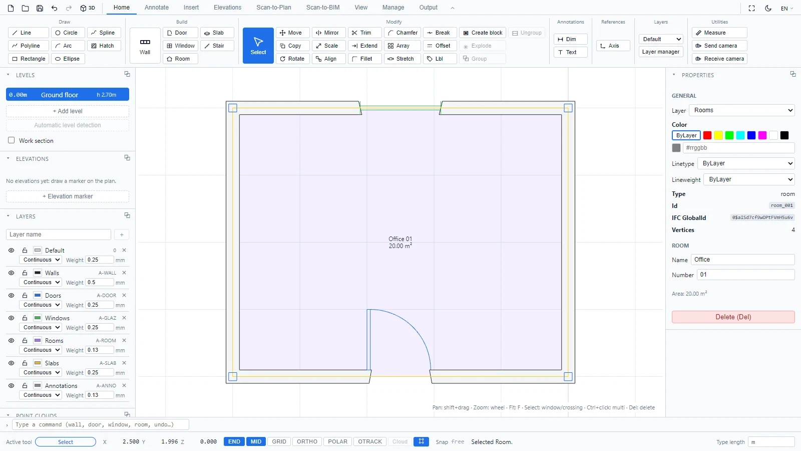 Editable 2D floor plan in ATIS.cad