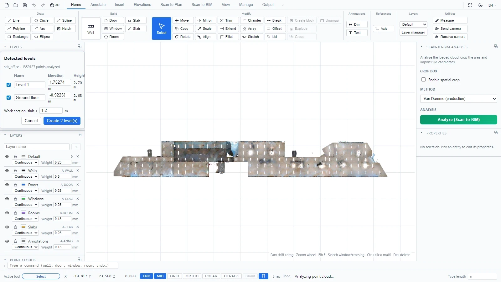 Automatic building level detection in ATIS.cad