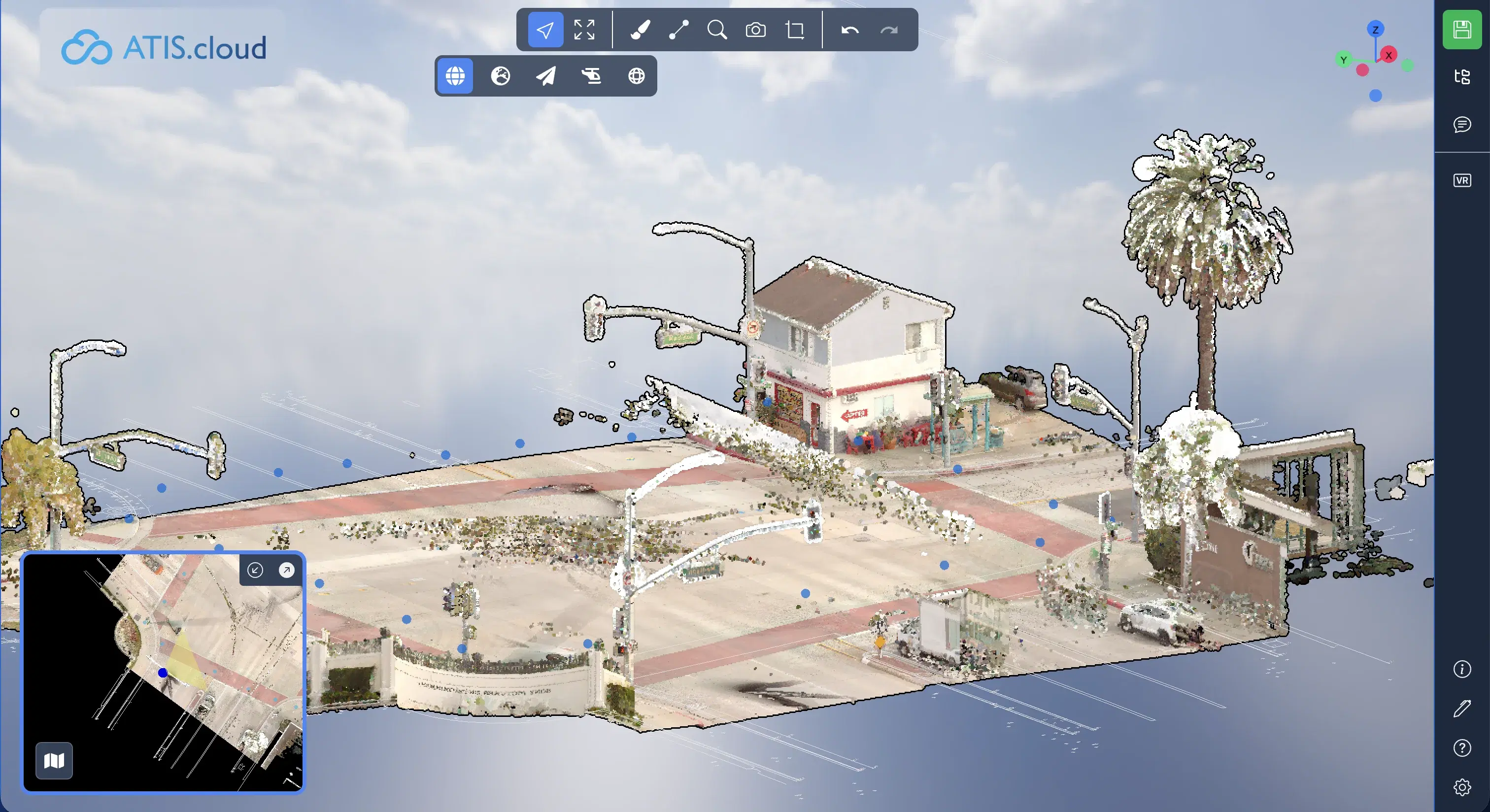 ATIS.cloud 3D app, point cloud visualization of a street scene